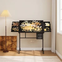1000-Piece Jigsaw Puzzle Table Board with 4 Felt Storage Trays, 2 Nonwoven Drawers, Drawing Desk for Kids, 35.5" L x 23.5" W x 31.5" H, Black(m-4)