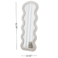 Flannel Full-Length Wavy Floor Mirror with Stand, Soft Padded Frame, Glass with Shatter-Resistant Backing, 63" L x 24" W x 2.5" H, Cream White(m-3)