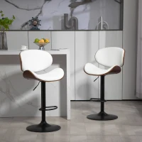 HOMCOM Bar Stools Set of 2, Modern PU Leather Adjustable Swivel Barstools with Curved Back, Footrest and Steel Base, White(m-1)