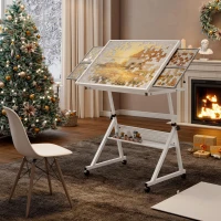 1500-Piece Jigsaw Puzzle Table with 4 Felt Sorting Trays, Wood Protective Cover, Desk with Storage Shelf, 35.5" L x 23.5" W x 29.5" H, White+gray(m-5)