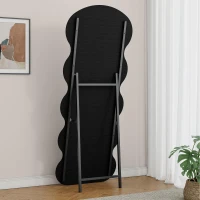 Flannel-Covered Wavy Full-Length Floor Mirror with True-Reflection Glass, Metal Glass with Shatter-Resistant Backing, 63" L x 24" W x 2.5" H, Black(m-5)