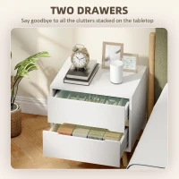 HOMCOM Nightstands Set of 2, Bedside Table with 2 Drawers, Modern Side End Table with Solid  Wood Legs for Bedroom, White(m-5)