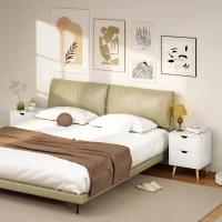 HOMCOM Modern Bedside Table Set of 2, Nightstand with 2 Drawers and Pine Wood Legs for Bedroom, Living Room, White(m-7)