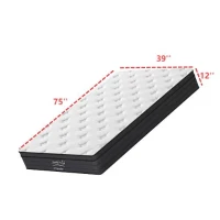 12'' Full Memory Foam Hybrid Mattress with Pocket Springs, Mattress Pad with Compressed and Vacuum-Sealed, 39'' L x 75'' W x 12'' H, White+gray(m-3)
