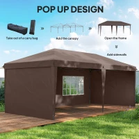 Outsunny 10' x 20' Outdoor Pop Up Canopy Tent Party Tent Instant Shelter W/ Carrying Bag, Coffee(m-4)