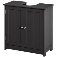 kleankin Pedestal Sink Storage Cabinet, Bathroom Sink Cabinet with U-Shape Cut-Out and Adjustable Shelf, Black(m-1)