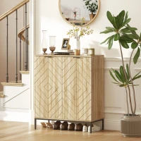 HOMCOM Shoe Storage Cabinet for 15 Pairs, Freestanding Shoe Cabinet with Doors and Adjustable Shelves for Hallway, Oak(m-1)