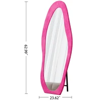 Full-Length Mirror with Flannel-Wrapped Wooden Frame, Irregular Wavy Design, Tempered Glass for Living Room, 63" L x 24" W x 2.5" H, Rose Pink(m-3)