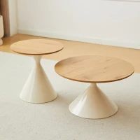 2-Piece Round Nesting Coffee Table Set with Curved Inset Edges, Tea Table Set with MDF Tops, 27.5" L x 27.5" W x 16" H, Brown+White(m-9)