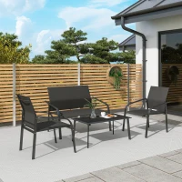 Outsunny 4 Piece Patio Furniture Set, Outdoor Conversation Set with Deep Seat, Loveseats, Armchairs, Glass-Top Table, Black(m-10)