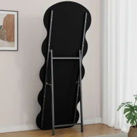 Flannel Full-Length Wavy Floor Mirror with Stand, Soft Padded Frame, Glass with Shatter-Resistant Backing, 63" L x 24" W x 2.5" H, Cream White(m-6)