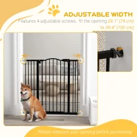 PawHut Extra Tall Dog Gate with Door, Pressure Fit, Auto Close, Double Locking for Doorways Hallways Stairs, 29"-39", Black(m-7)