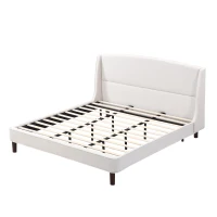 King Size Upholstered Platform Bed with Wingback Headboard, Double Bed with Solid Rubberwood Legs, 87'' L x 79.5'' W x 44.5'' H, White(m-10)