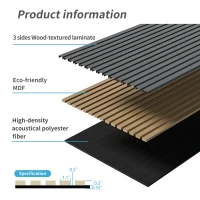 2-Pack 3D Wood Slat Acoustic Wall Panels with Three-Side Wrapped Edges, Fluted Cladding for Wall or Ceiling, 45.5" L x 23.5" W x 1" H, Gray(m-4)