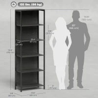 HOMCOM 5-Tier Bookshelf, Freestanding Bookcase with LED Lights and Metal Frame for Living Room, Bedroom, Home Office, Black(m-3)