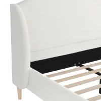 Hazel Queen Bed Frame with Soft Boucle Wingback Headboard, Upholstered Platform Bed with Wood Slats, 86.5'' L x 68'' W x 45.5'' H, White(m-9)