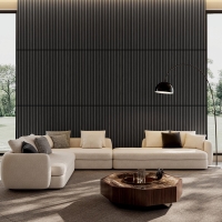 2-Pack 3D Wood Slat Acoustic Wall Panels with Three-Side Wrapped Edges, Fluted Cladding for Wall or Ceiling, 45.5" L x 23.5" W x 1" H, Gray