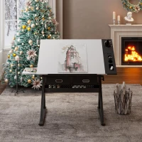 Adjustable Drafting Table Desk with Tilt Top, 2 Large Fabric Drawers, Drawing Desk with Side Pen Storage, 38.5" L x 23.5" W x 27" - 36" H, White(m-5)