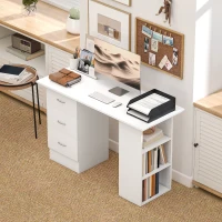HOMCOM Computer Desk, 47" Writing Table with 3-Tier Shelves and 3 Reversible Drawers for Home Office, Bedroom, White(m-7)
