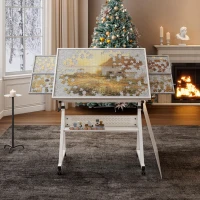 1500-Piece Jigsaw Puzzle Table with 4 Felt Sorting Trays, Wood Protective Cover, Desk with Storage Shelf, 35.5" L x 23.5" W x 29.5" H, White+gray(m-1)