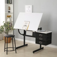 Adjustable Drafting Table with Stool and 3 Hanging Fabric Drawers, Desk for Drawing, Crafting & Reading, 45.5" L x 23.5" W x 30" H, Black+White(m-7)