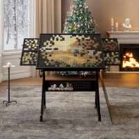 1500-Piece Jigsaw Puzzle Table with 4 Felt Storage Trays, Locking Casters, Drawing Desk with Wooden Cover, 35.5" L x 23.5" W x 29.5" H, Black(m-8)