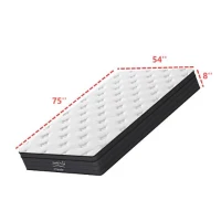 8'' Full Memory Foam Hybrid Mattress with Pocket Springs, Mattress Pad with Compressed and Vacuum-Sealed, 54'' L x 75'' W x 8'' H, White+gray(m-3)
