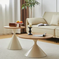 2-Piece Round Nesting Coffee Table Set with Curved Inset Edges, Tea Table Set with MDF Tops, 27.5" L x 27.5" W x 16" H, Brown+White(m-4)