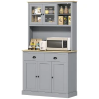 HOMCOM Freestanding Kitchen Cabinet, 71" Tall Pantry Cabinet, Modern Hutch with Wide Countertop, Adjustable Shelves, Gray(m-1)
