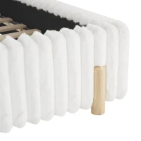 Modern Minimalist Upholstered Bed with Padded Headboard, Upholstered Platform Bed with Rubberwood Legs, 86'' L x 81.5'' W x 34.5'' H, White(m-8)