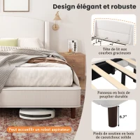 King Size Upholstered Platform Bed with Wingback Headboard, Double Bed with Solid Rubberwood Legs, 87'' L x 79.5'' W x 44.5'' H, White(m-5)