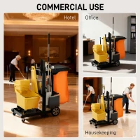 HOMCOM Commercial Janitorial Cart with 3 Tier Shelves, Cleaning Cart with Rubbish Bag and Mop Mount for Hotel Restaurant, Black(m-7)
