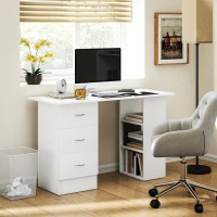HOMCOM Computer Desk, 47" Writing Table with 3-Tier Shelves and 3 Reversible Drawers for Home Office, Bedroom, White(m-1)