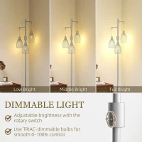 HOMCOM Industrial Floor Lamp with 3 Hanging Wire Lampshades, Dimmable Standing Lamp for Living Room, Silver(m-4)