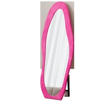 Full-Length Mirror with Flannel-Wrapped Wooden Frame, Irregular Wavy Design, Tempered Glass for Living Room, 63" L x 24" W x 2.5" H, Rose Pink