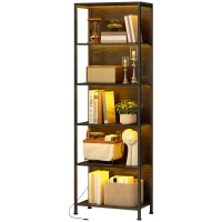 HOMCOM 5-Tier Bookshelf, Freestanding Bookcase with LED Lights and Metal Frame for Living Room, Bedroom, Home Office, Black(m-2)