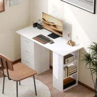 HOMCOM Computer Desk, 47" Writing Table with 3-Tier Shelves and 3 Reversible Drawers for Home Office, Bedroom, White(m-8)