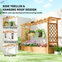 Outsunny Wooden Planter Box with Trellis, Hanging Roof and Drainage Holes for Climbing Plants, Vegetables, Herbs and Flowers(m-5)