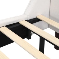 King Size Upholstered Platform Bed with Wingback Headboard, Double Bed with Solid Rubberwood Legs, 87'' L x 79.5'' W x 44.5'' H, White(m-8)