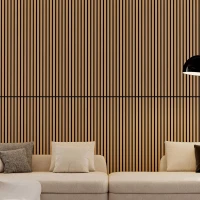 2-Pack 3D Wood Slat Acoustic Wall Panels with Three-Side Wrapped Edges, Fluted Cladding for Wall or Ceiling, 45.5" L x 23.5" W x 1" H, White+Oak(m-1)