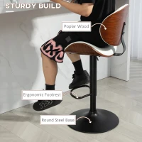 HOMCOM Bar Stools Set of 2, Modern PU Leather Adjustable Swivel Barstools with Curved Back, Footrest and Steel Base, White(m-7)