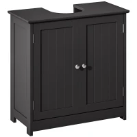 kleankin Pedestal Sink Storage Cabinet, Bathroom Sink Cabinet with U-Shape Cut-Out and Adjustable Shelf, Black(m-11)