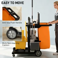 HOMCOM Commercial Janitorial Cart with 3 Tier Shelves, Cleaning Cart with Rubbish Bag and Mop Mount for Hotel Restaurant, Black(m-5)