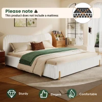 Modern Minimalist Upholstered Bed with Padded Headboard, Upholstered Platform Bed with Rubberwood Legs, 86'' L x 81.5'' W x 34.5'' H, White(m-4)