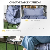 Outsunny Wicker Egg Chair Outdoor Indoor Rattan Oversized Patio Lounge Chair with 5.5" Cushions and Headrest, Grey(m-5)
