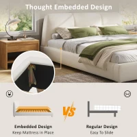 Modern Minimalist Upholstered Bed with Soft Padded Headboard, Platform Bed with Rubberwood Legs, 88'' L x 65.5'' W x 33.5'' H, White(m-4)