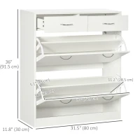 HOMCOM Narrow Shoe Storage with 2 Flip Drawers and Adjustable Shelves Shoe Cabinet Organizer for 12 Pairs of Shoes, White(m-3)