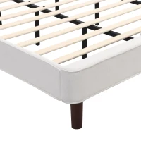 King Size Upholstered Platform Bed with Wingback Headboard, Double Bed with Solid Rubberwood Legs, 87'' L x 79.5'' W x 44.5'' H, White(m-9)