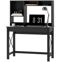 HOMCOM Computer Desk with Hutch, Home Office Table with Storage Shelves and Open Compartments for Writing, Work, Black(m-2)