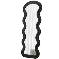Flannel-Covered Wavy Full-Length Floor Mirror with True-Reflection Glass, Metal Glass with Shatter-Resistant Backing, 63" L x 24" W x 2.5" H, Black(m-2)